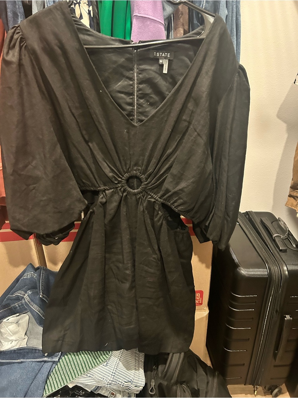 1. State Black V-Neck Ring-Waist Women's Dress